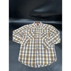 Rodeo Clothing Co Men's Large Pearl Snap Plaid Western Shirt Brown